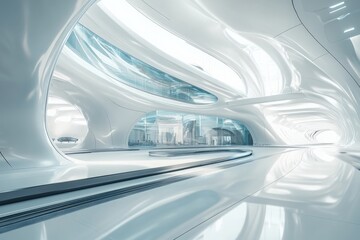 Fototapeta premium A futuristic airport with sleek architecture and a palette of white, silver, and blue.