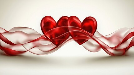 Elegant Red Hearts with Flowing Ribbons for Romantic Themes