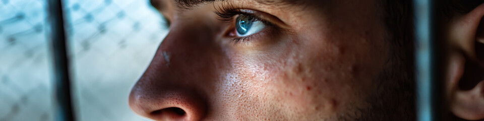 Close-up Portrait of a Young Man's Face with Blurred Background