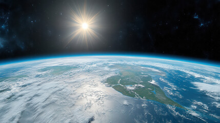 Fototapeta premium stunning satellite view of Earth showcasing vibrant landscapes and sunlight