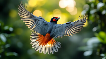 Digital Illustration Of Bird In Flight Amidst Lush Foliage