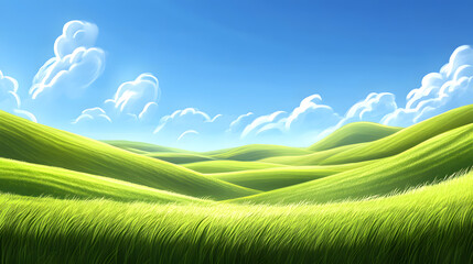 Obraz premium Idyllic Rolling Green Hills Under a Bright Blue Sky