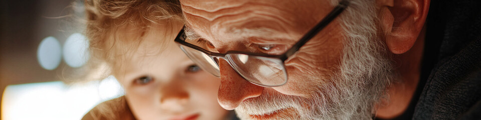 Close-up of Elderly Man and Young Girl