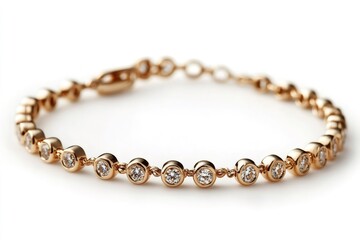 Obraz premium Golden bracelet adorned with sparkling diamonds on white background