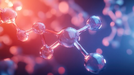 Abstract 3D rendering of a molecule structure with red and blue lights.