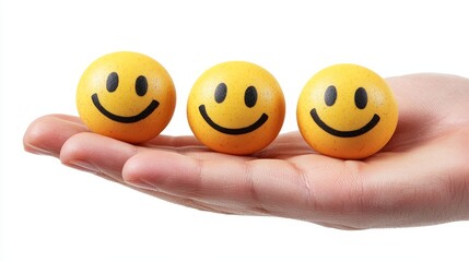 Obraz premium Happy customers show smiley face icons above their hands boosting logo ratings positive vibes all around