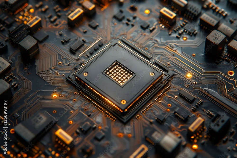 Aufkleber Intricate circuit board with central microchip design