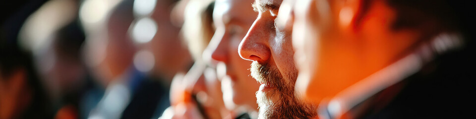 Naklejka premium Partial Profiles of Men in Orange-Toned Setting