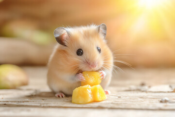 hamster munching on fruit