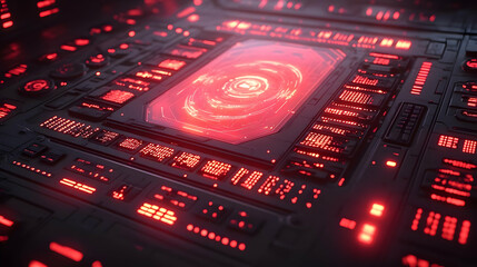 Obraz premium Abstract Futuristic Circuit Board With Red Glowing Lights