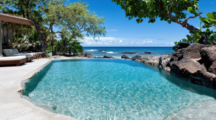 tranquil pool surrounded by beach rocks and lush greenery, perfect for relaxation