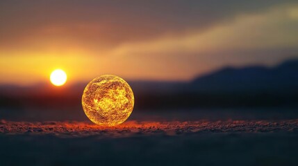 Golden Sphere at Sunset Landscape