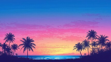 Colorful Tropical Sunset Beach Scene