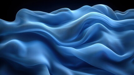 Obraz premium Flowing blue fabric waves on dark background, abstract textile design