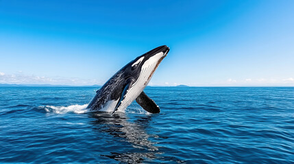Fototapeta premium whale breaching in ocean near Vancouver Island, showcasing its majestic form