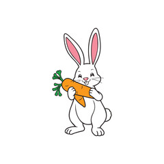 Vector Cartoon Cute Rabbit Holding Carrot Easter