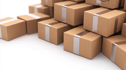 Stack of Cardboard Boxes with Silver Tape Ready for Shipping and Delivery