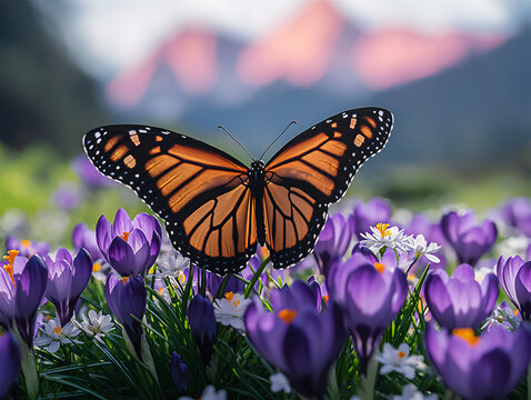  wildflower meadow with butterflies in alpenglow