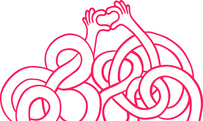 Abstract cartoon long two hands in funny flat style. Colorful art composition of love, support or care. Vector illustration.