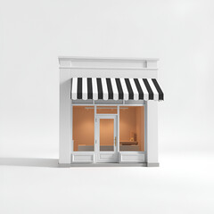 3D Illustration of a Small White Boutique Storefront with Black and White Awning
