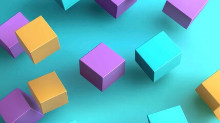Obraz premium Colorful cubes levitate on a teal background.