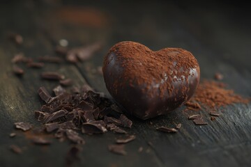 Dark Chocolate Heart Shaped Candy on Wooden Surface