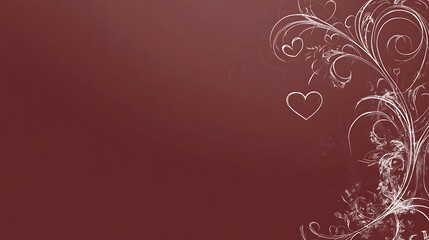White Floral Design With Hearts On Maroon Background