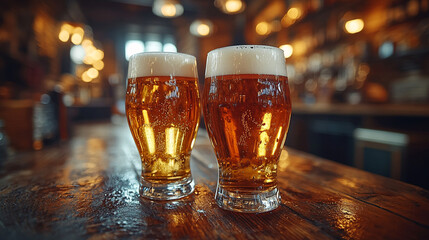 Toasting to friendship and good cheer in a lively pub on St. Patrick's Day with bokeh lighting and refreshing beer