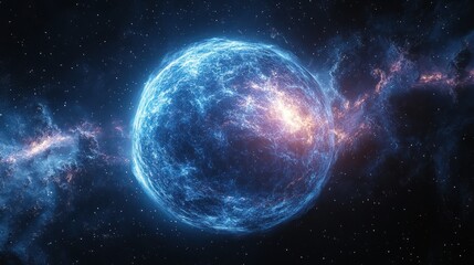 Energetic planet, cosmic nebula, space background, science fiction