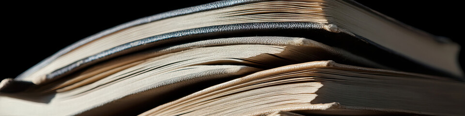 Close-up of Stacked Books with Aged Pages