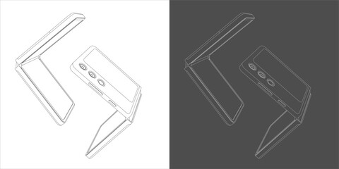 Minimalist Line Art of a flip phone. Smartphone in Two Contrast Backgrounds