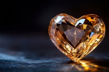 Golden Heart Shaped Diamond Gemstone on Dark Background