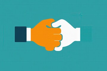 Colorful Hands Shaking in a Gesture of Cooperation and Unity Against a Teal Background