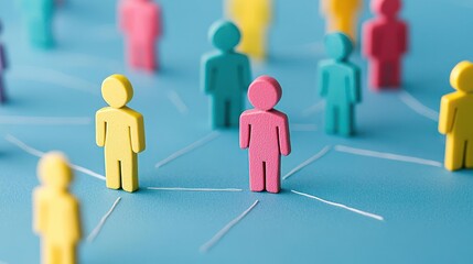 Colorful Figurines Connected On Light Blue Background