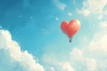 Fototapeta premium Heart Shaped Hot Air Balloon Soaring Through a Pastel Sky