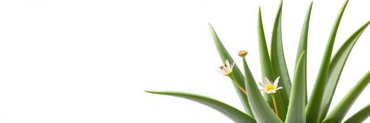 Obraz premium Aloe vera plant with flowers blooming on a white background, garden, floral