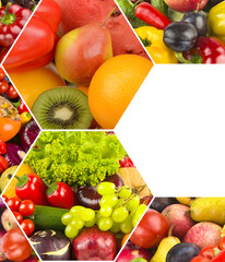 Healthy vegetables and fruit food - collage. Free space for text.