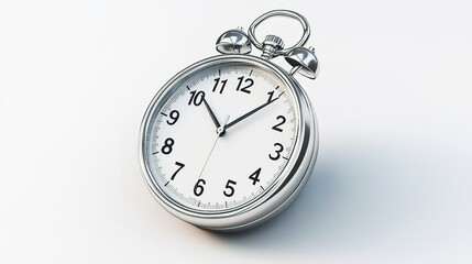 stop watch, A classic silver pocket watch with a white face and black hands with white background