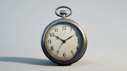 stop watch, A classic silver pocket watch with a white face and black hands with white background