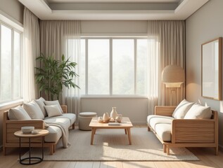 Fototapeta premium Elegant Japandi Living Room