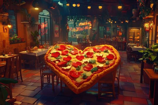 Heart Shaped Pizza in a Rustic Italian Restaurant - Powered by Adobe