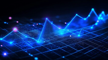 Abstract glowing blue digital graph chart.
