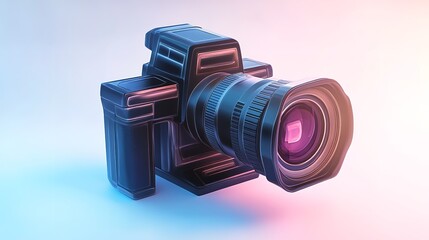 Latest Professional DSLR camera with zoom lens on white background