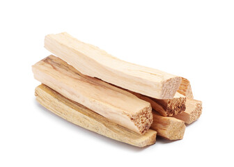 Pile of palo santo sticks isolated on white