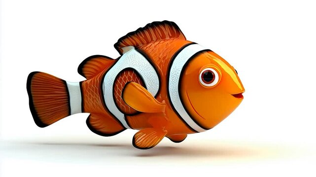 Funny orange fish swimming on white isolated background, 3D animation