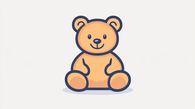 116.A clean, simple vector illustration of a teddy bear, outlined in thin black strokes, with editable paths. The bear is depicted sitting, with a soft smile and round ears. The icon is minimalistic,