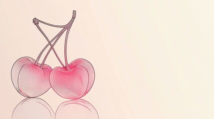 Artistic Illustration of Two Cherries with Soft Colors and Elegant Lines on a Neutral Background