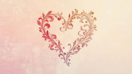 Ornate Floral Heart Design on Soft Pink Gradient Background