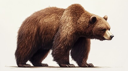 Fototapeta premium 33.A detailed cartoon version of a brown grizzly bear, side profile view, showcasing its muscular build and bushy fur. The bearâ€™s large paws and distinct face features are highlighted, making it