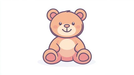 117.A flat vector icon of a teddy bear with editable stroke outlines, isolated on a white background. The teddy bear is drawn with smooth lines and has a gentle, friendly expression, making it ideal